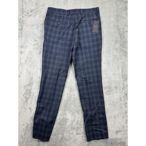 Ted Baker Mens Suit Trousers Navy Blue 34L Check Wool Pants Long Fit